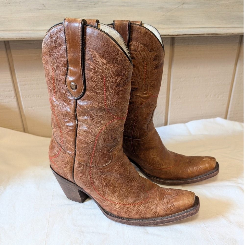 Corral Brown Leather Red Stitch Western Cowboy Boots MG1903 Snip Toe Womens 8.5